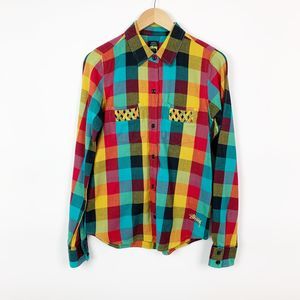 Stussy Vintage Plaid Button Up Shirt Size Medium